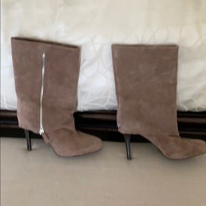 Calf height tan suede boots